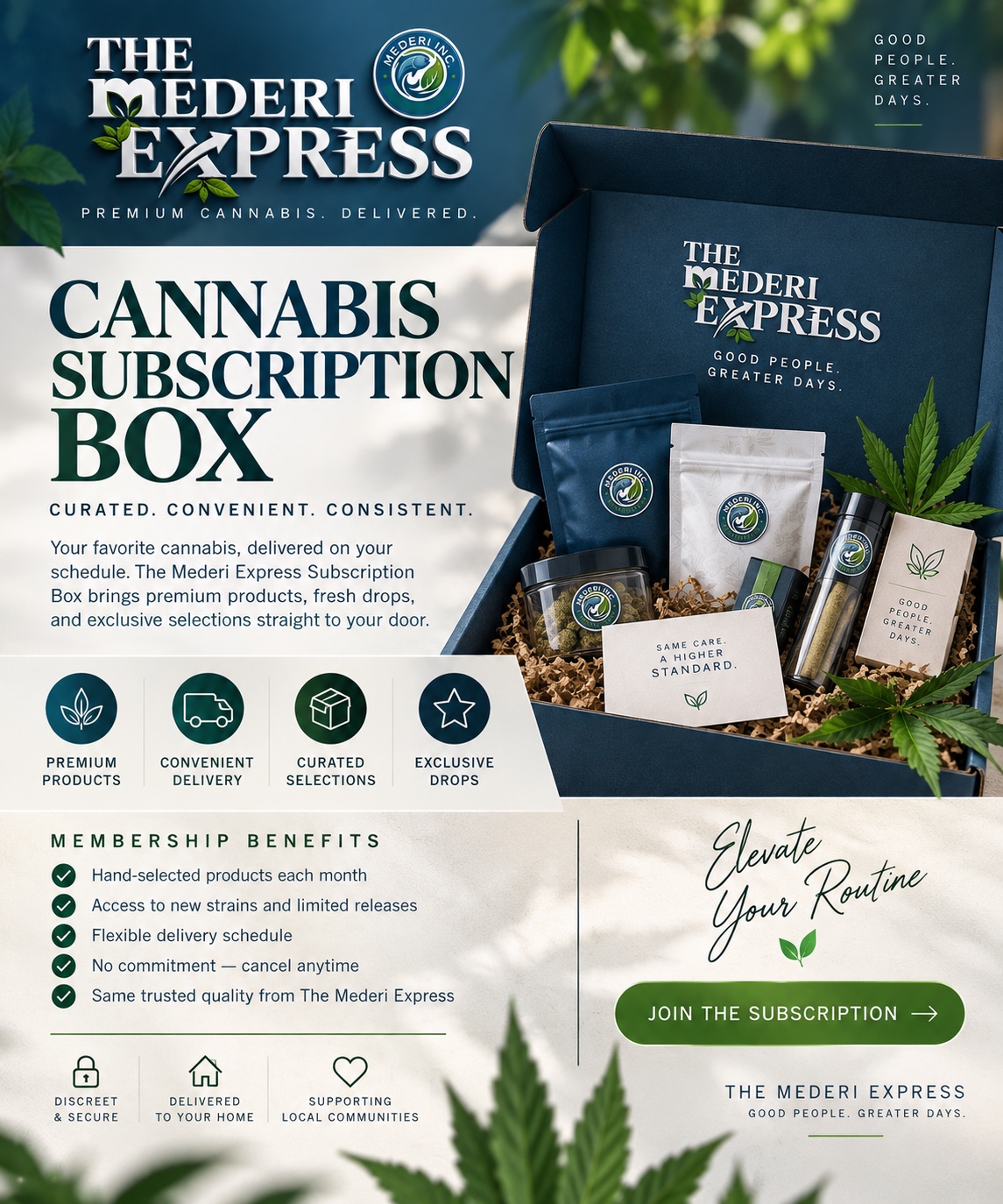 The Mederi Express cannabis subscription box with curated premium products
